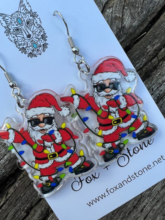 Cool Santa With Lights Christmas Earrings