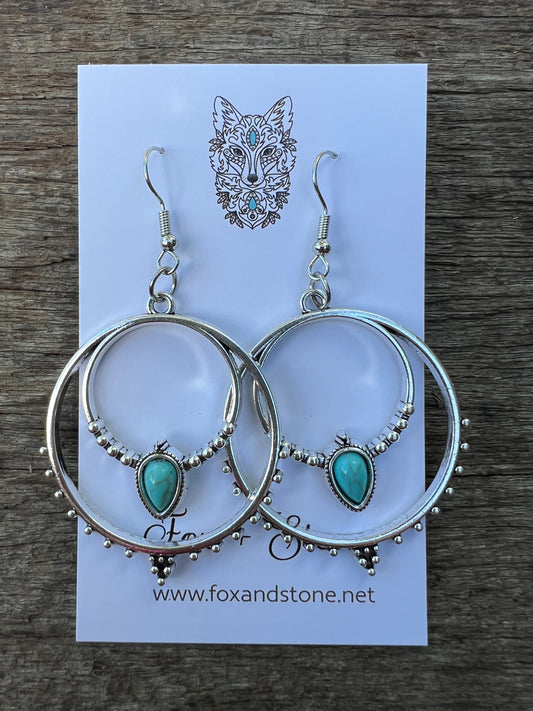 Big Silver Dyed Turquoise Earrings
