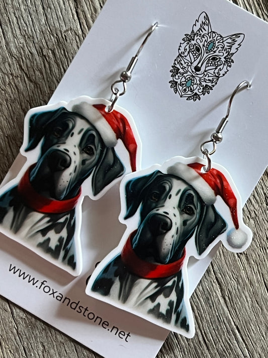 Great Dane Spots Santa Hat Dog Earrings