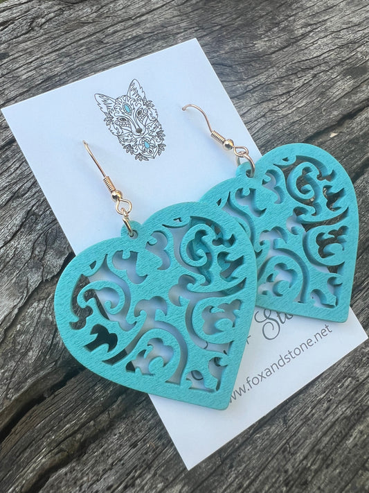 Turquoise Wood Dangle Earrings