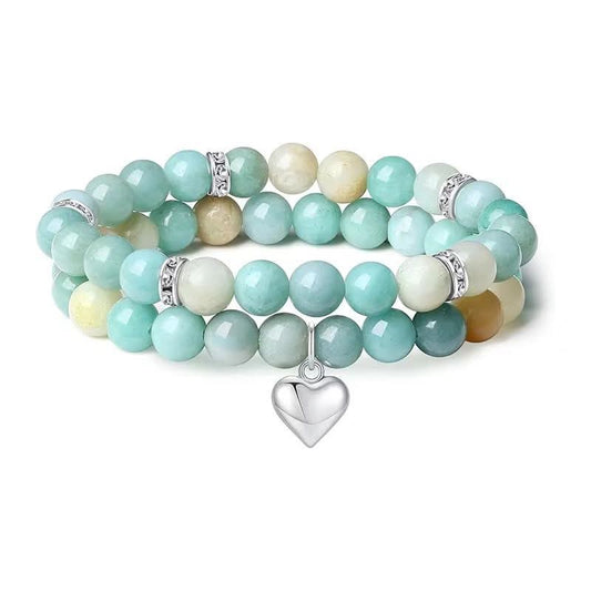 Amazonite Heart Charm Double Bracelet