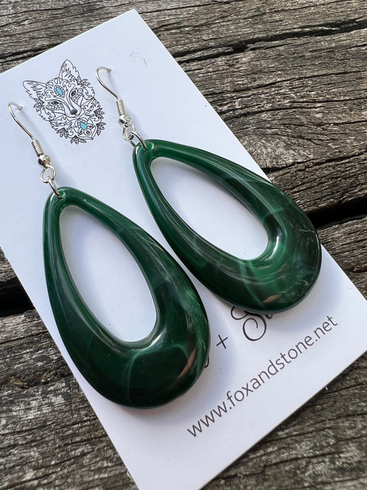 Green Swirl Oval Teardrop Dangles