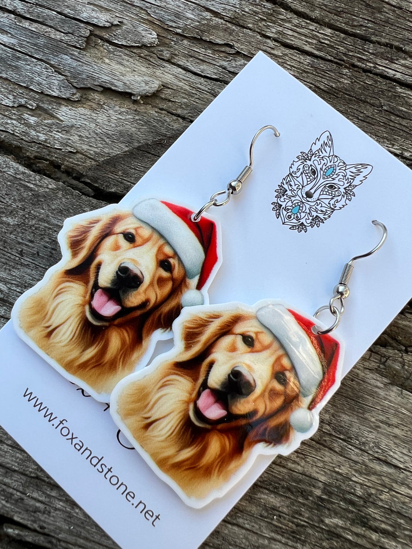 Golden Retriever Santa Hat Dog Earrings