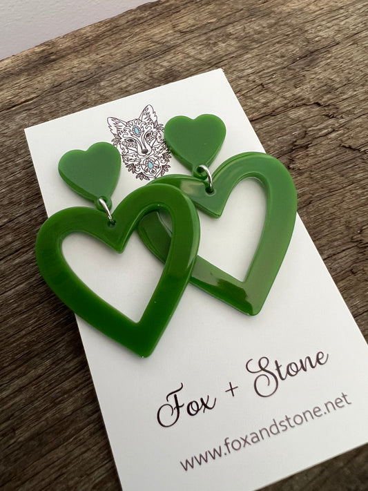 Heart To Heart Green Earrings