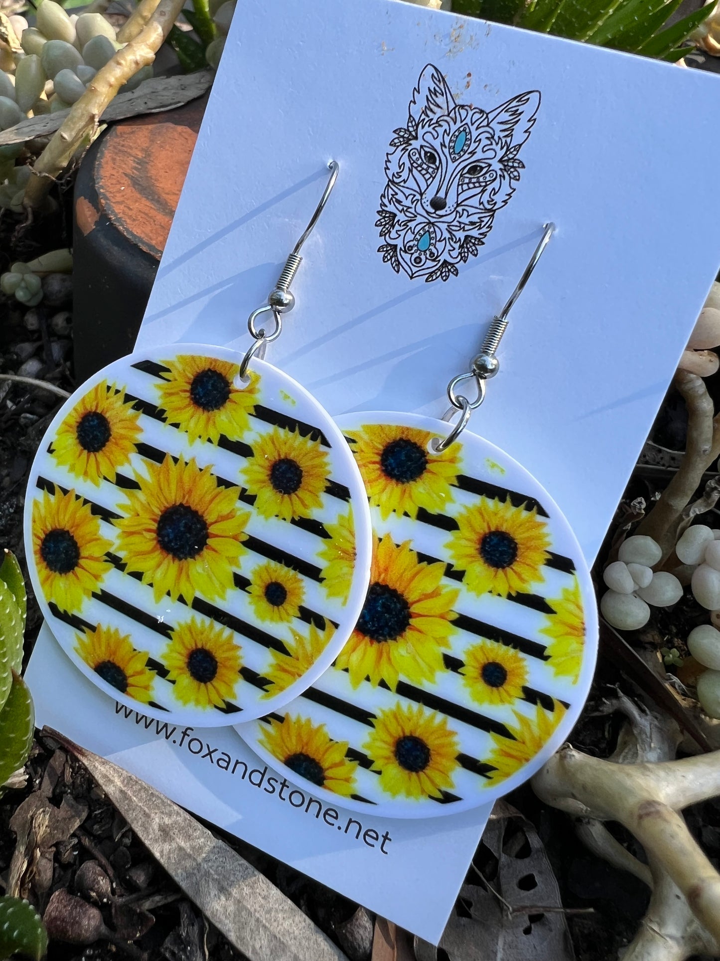 Round Sunflower Earrings