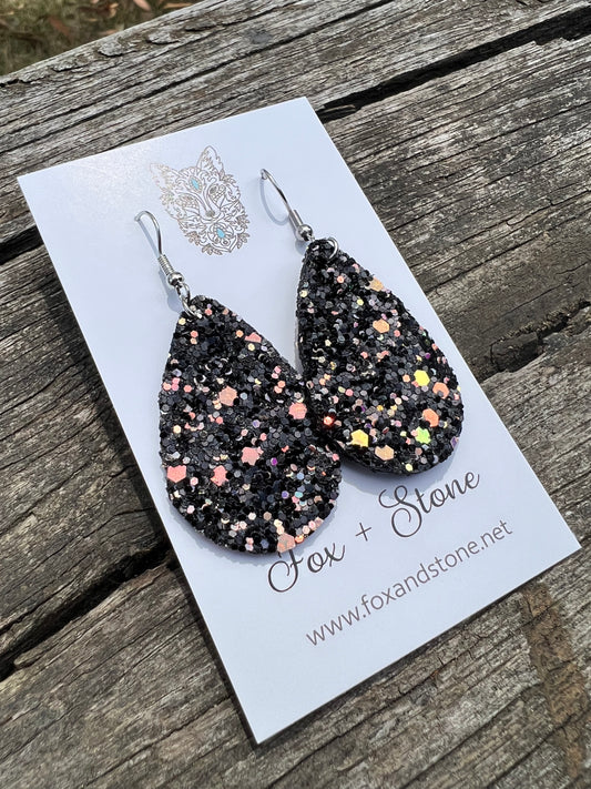 Black Fleck Shimmer Sequin Earrings