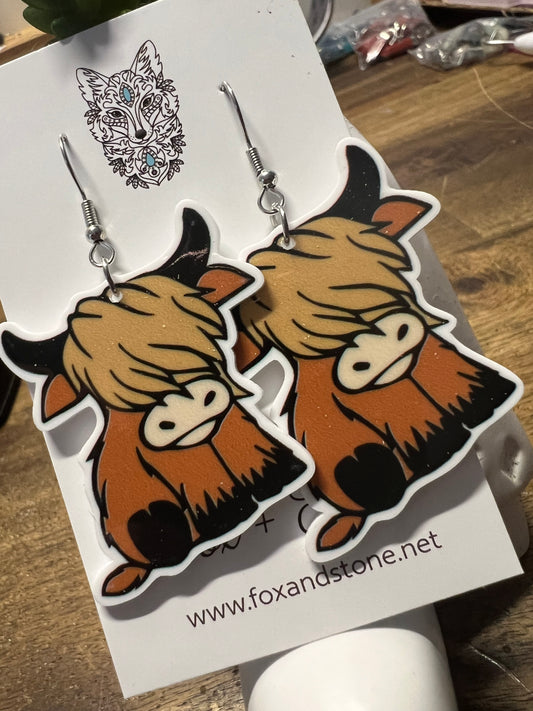 Dark Highland Cow Earrings