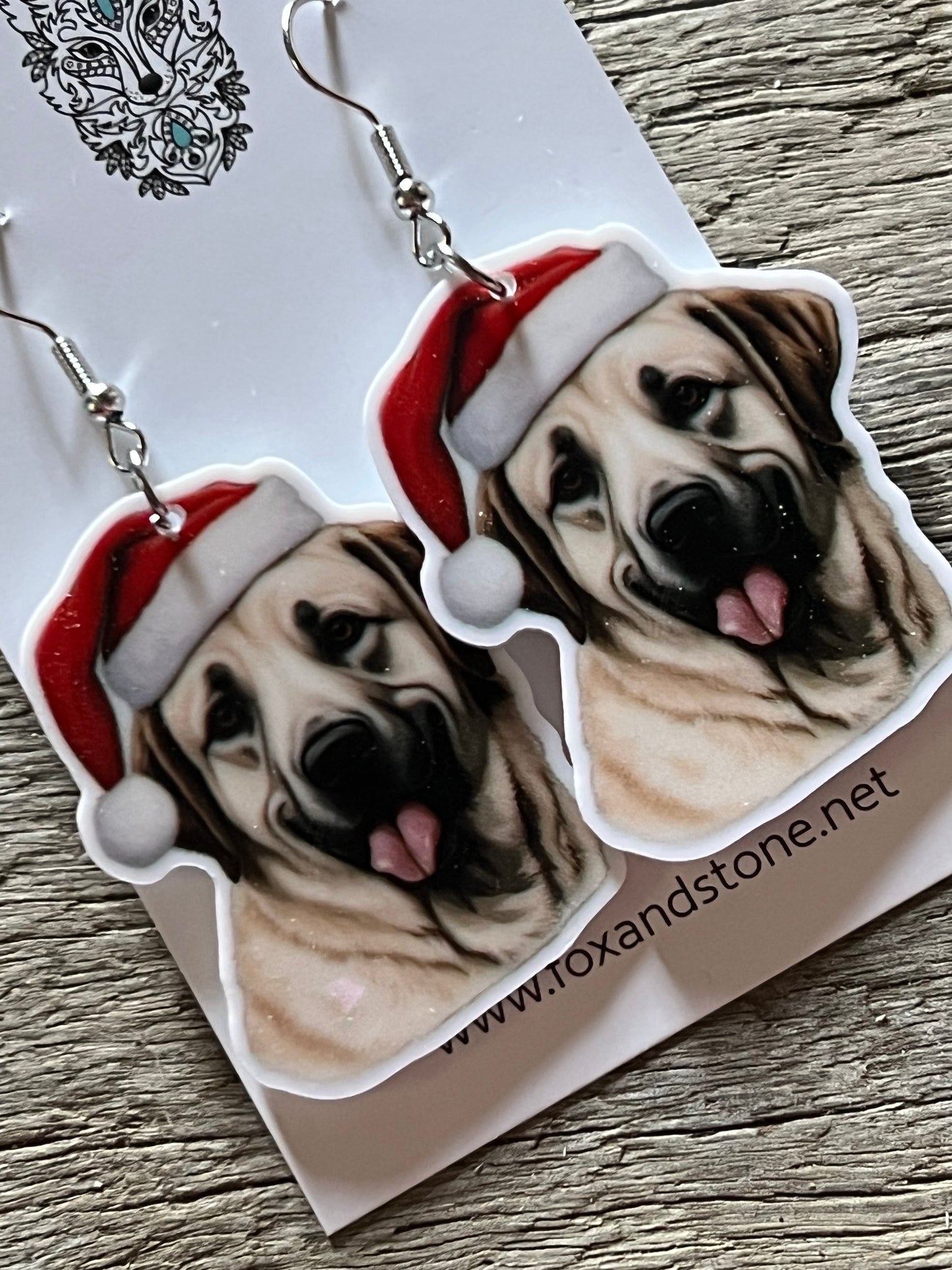 Anatolian Shepard Santa Hat Dog Earrings
