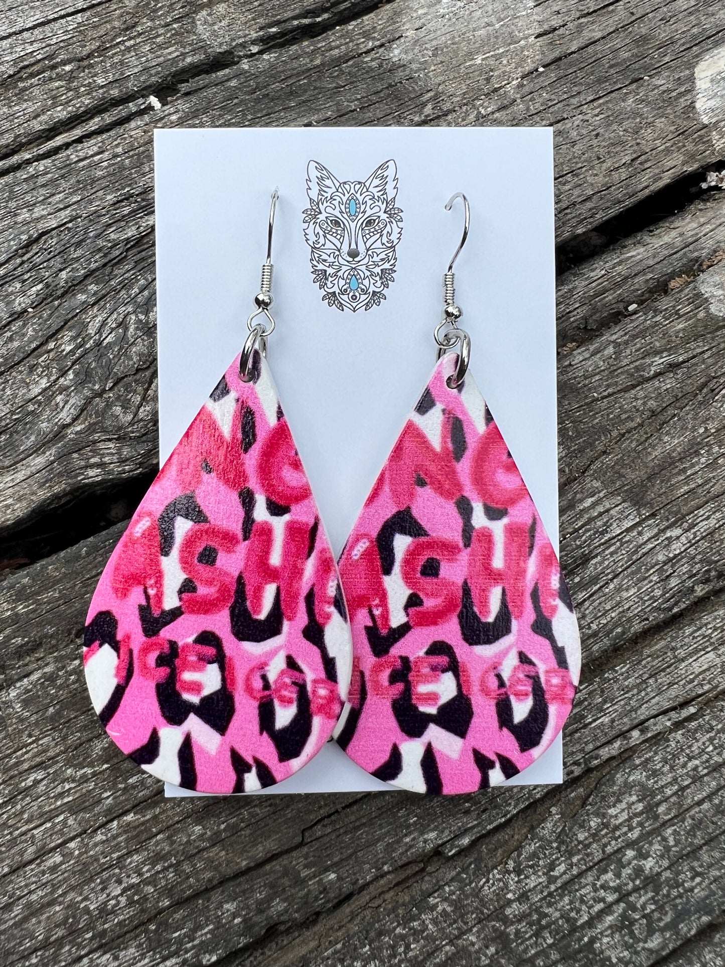 Pink Graphic Print Wood Earrings