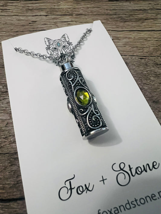 Ashes Keepsake Pendant Stainless Steel Lime Stones