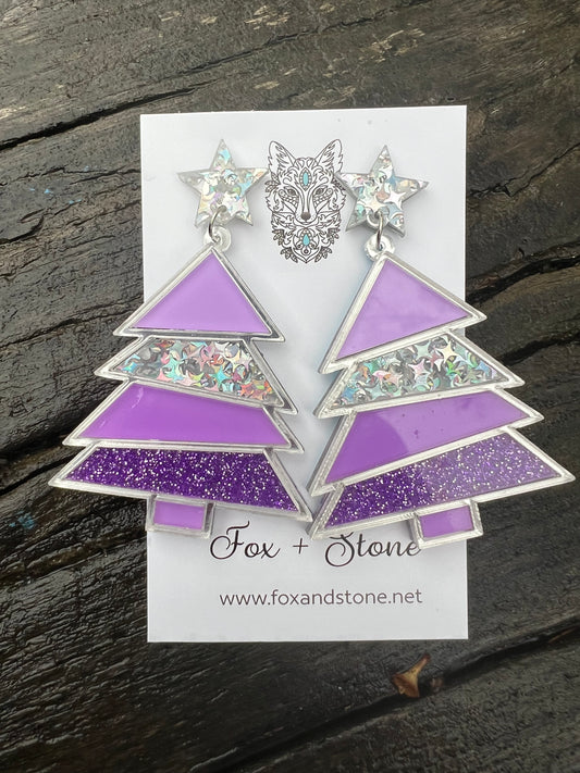 Stunning Xmas Tree Earrings Purple