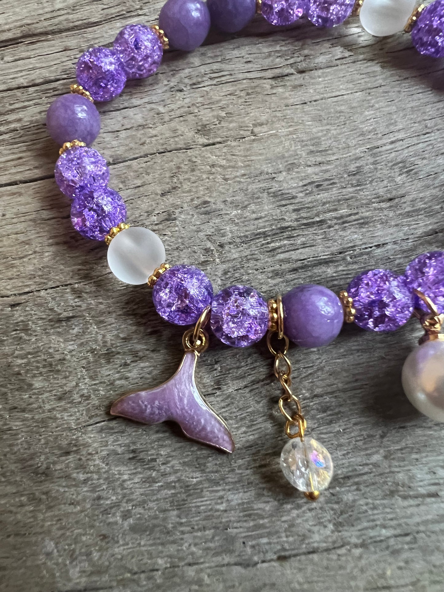 Purple Ocean Whale Tail Beaded Bracelet