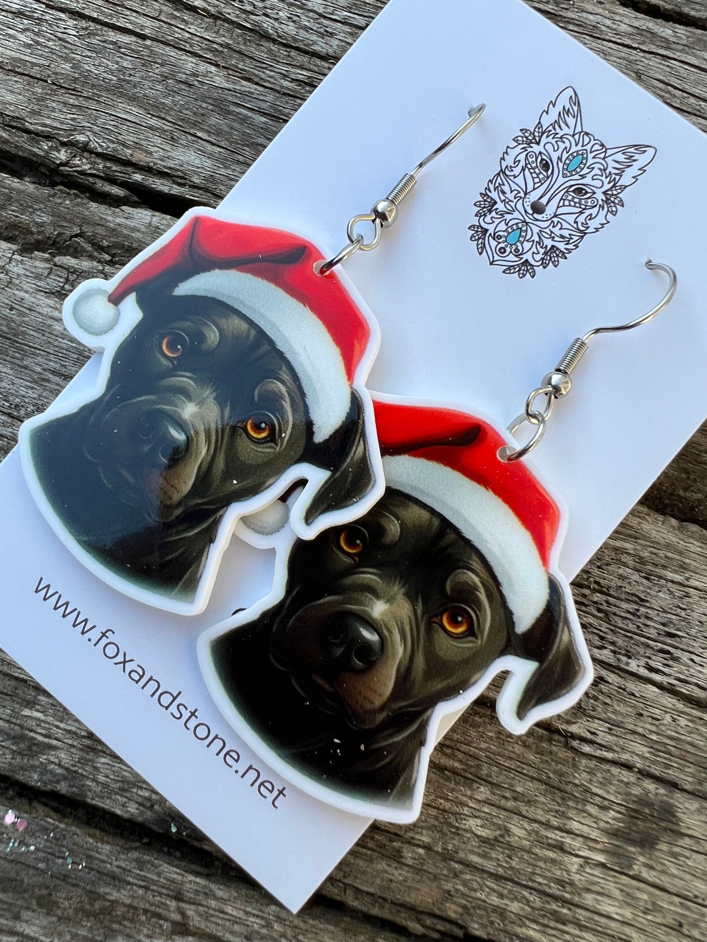 Staffordshire Bull Terrier Santa Hat Dog Earrings