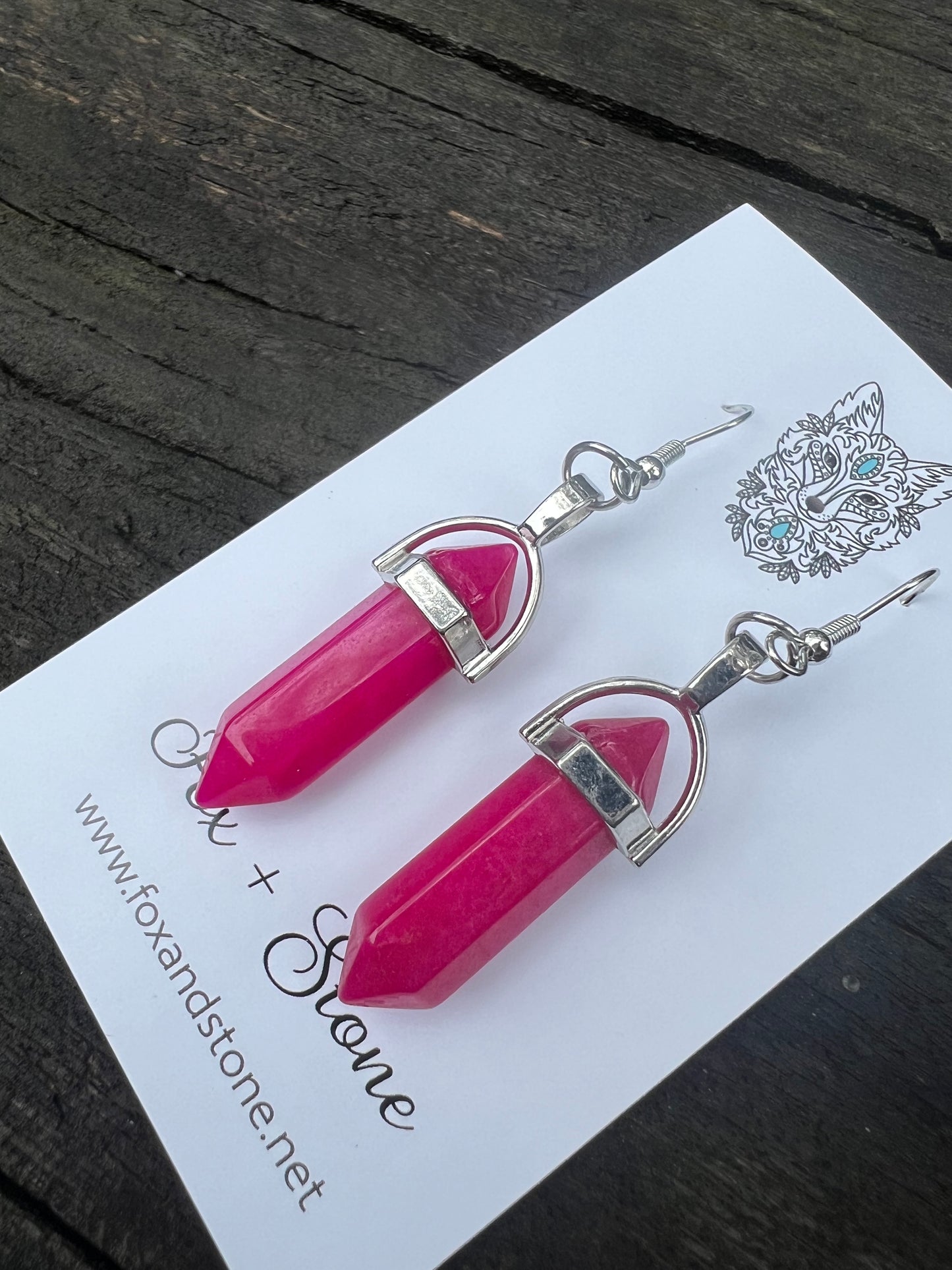 Pink Agate Gemstone Bullet Point Earrings