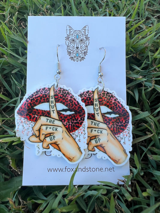 Shut The F#ck Up Red Earrings