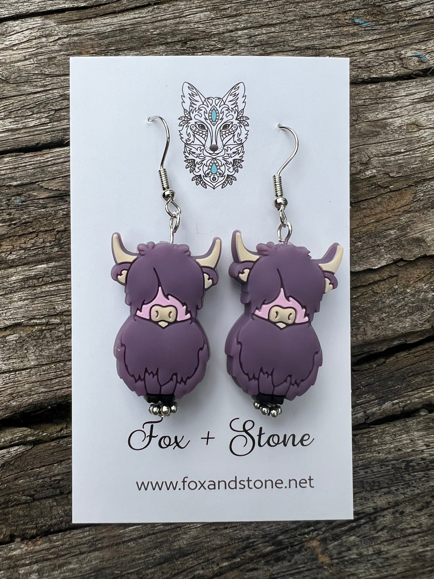 Super Cute Purple Highland Cow Earrings