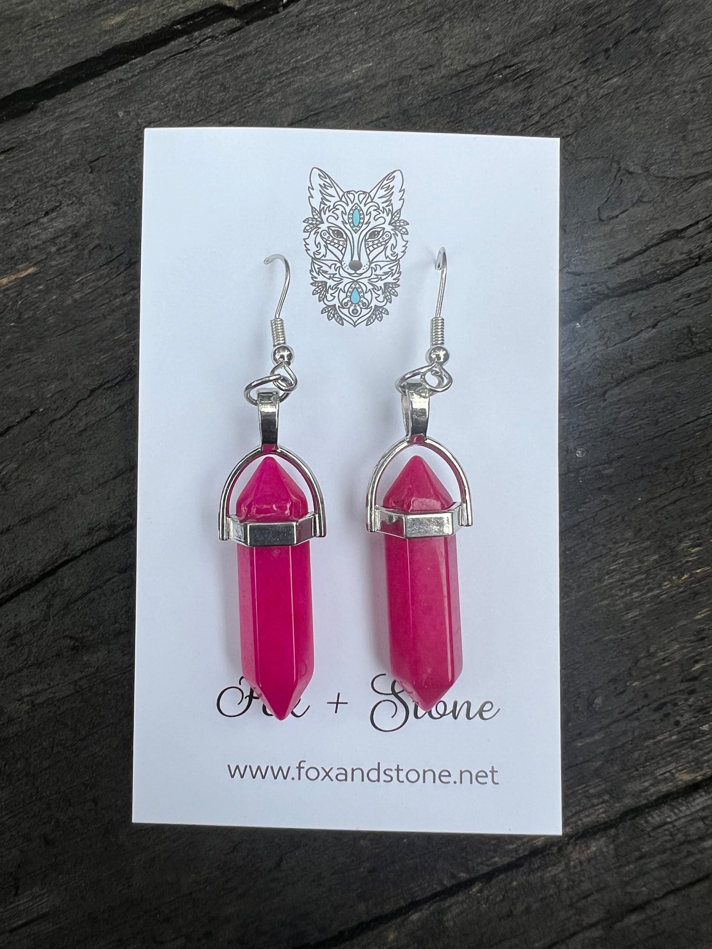 Pink Agate Gemstone Bullet Point Earrings