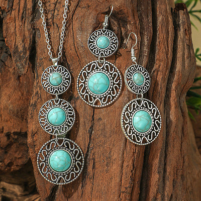 Turquoise Layer Pendant Earring Set