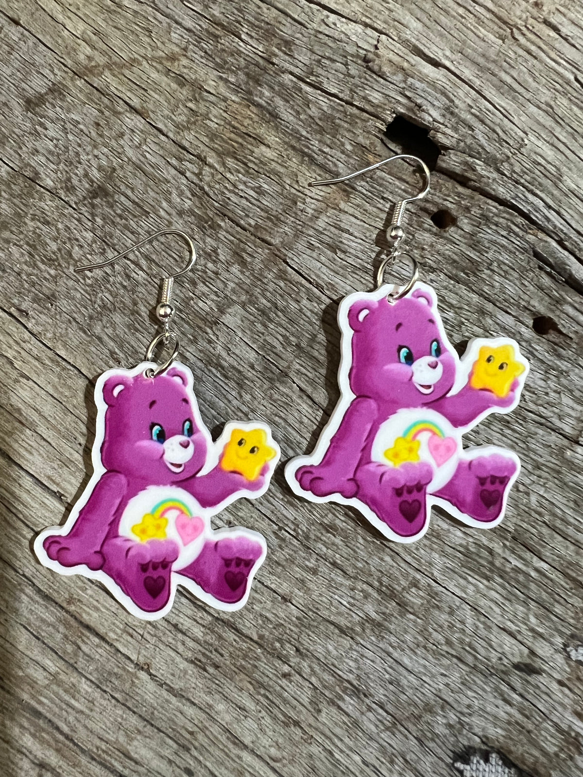 Plum Star Heart Bear Earrings