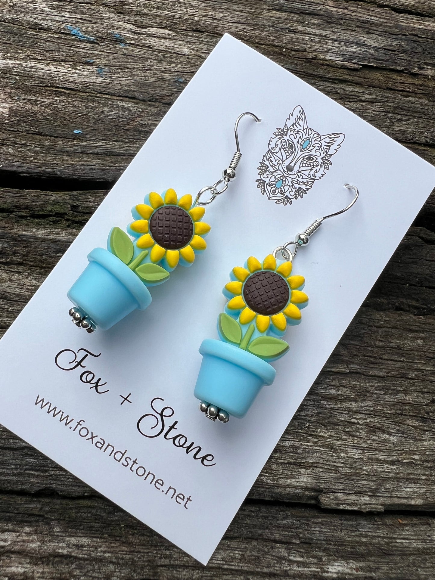 Sunflower in Blue Pots Earrings