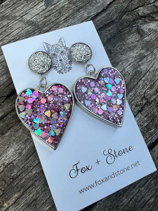 Heart Glitter Stud Statement Earrings