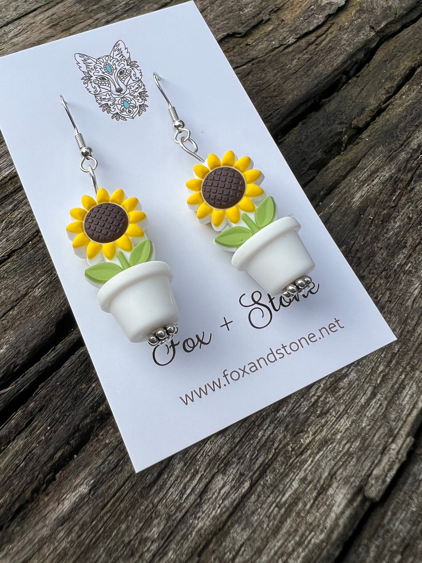 Sunflower in White Pots Earrings