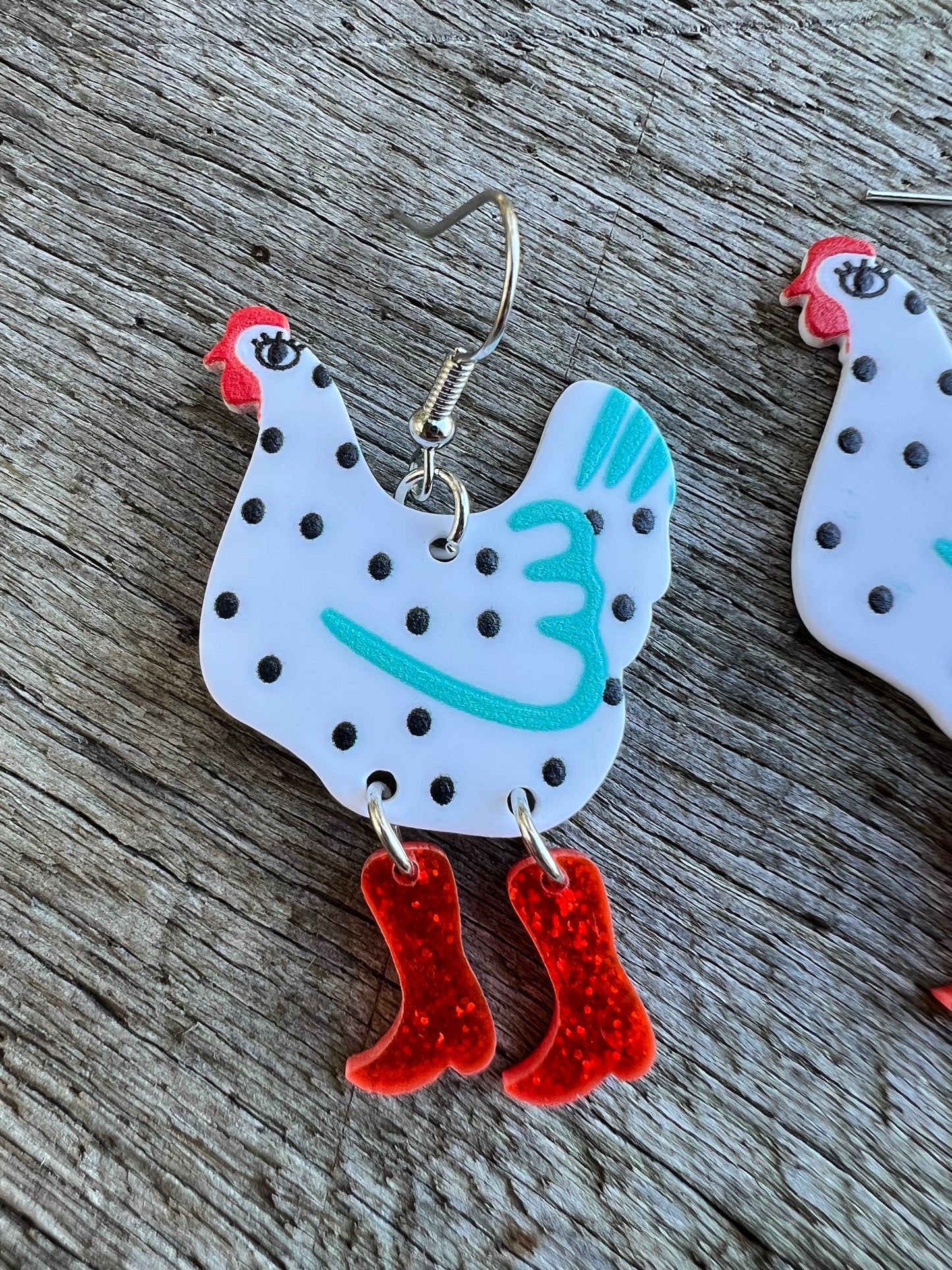 Chicken in Boots Fluffy Earrings