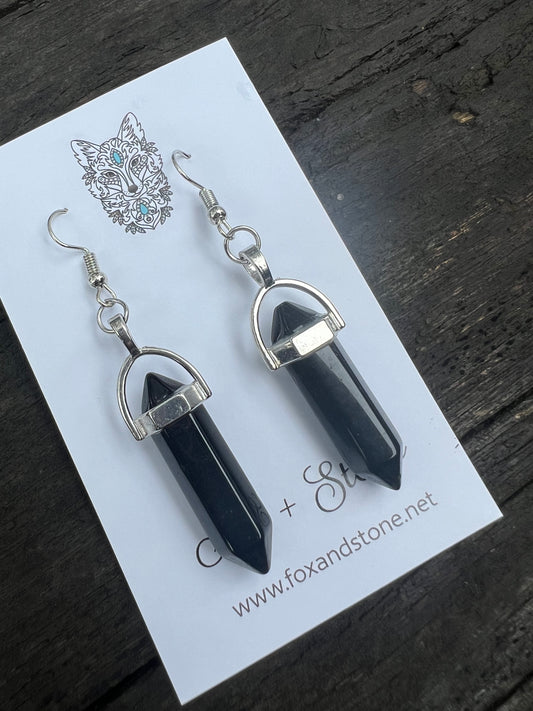Onyx Gemstone Bullet Point Earrings