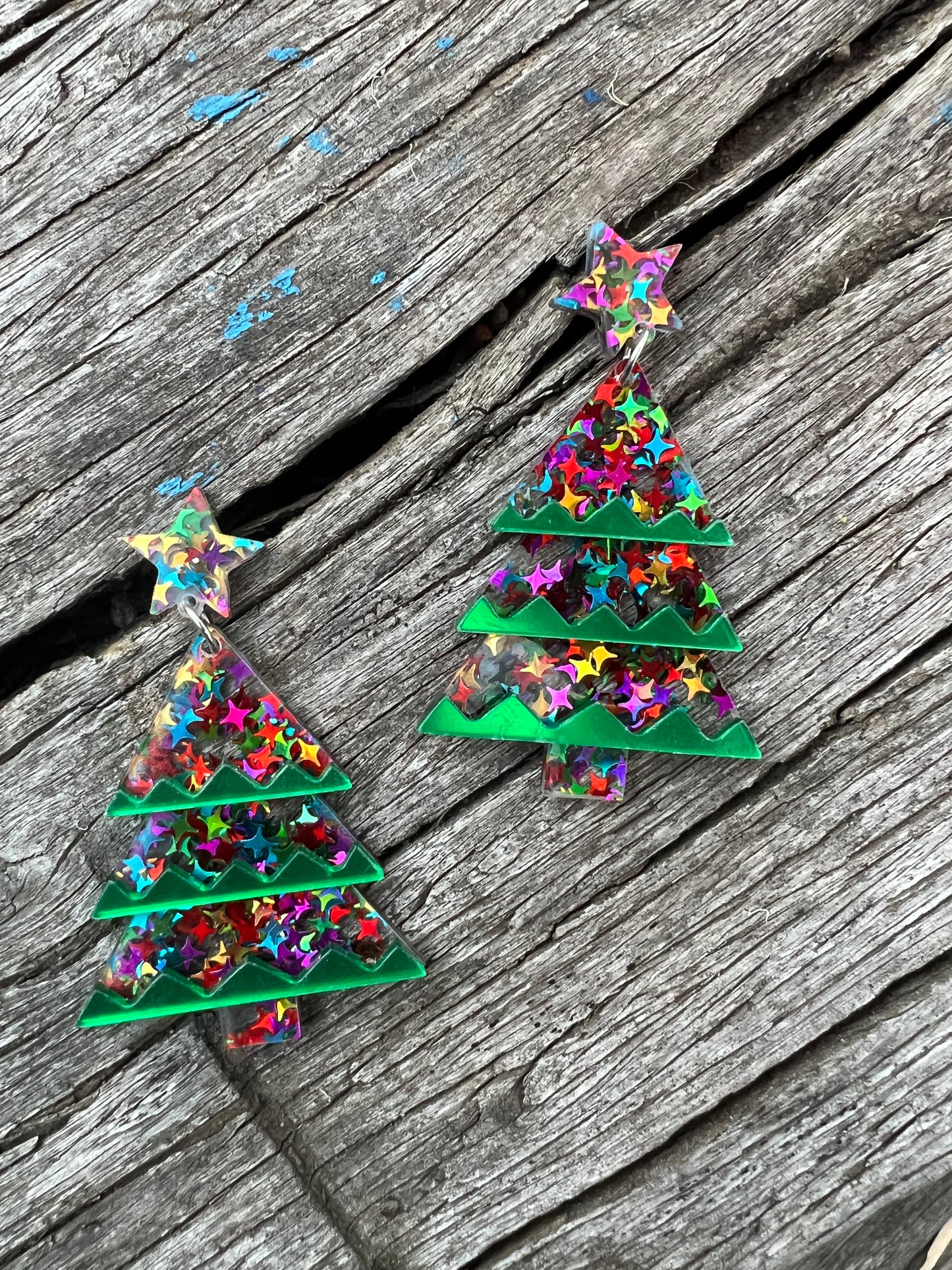 Beautiful Acrylic Mirror Xmas Tree Earrings C
