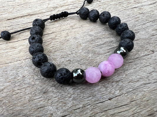 Pretty Pink Jasper Lava Hematite Gemstone Bracelet