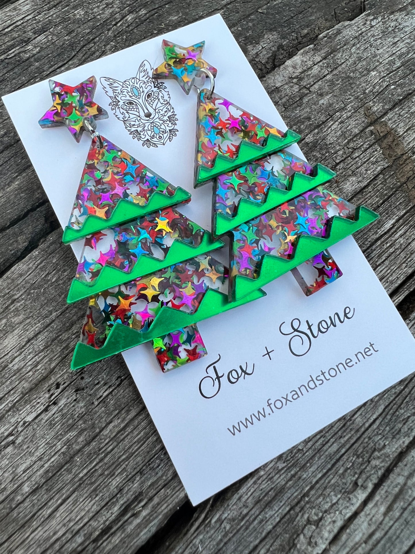 Beautiful Acrylic Mirror Xmas Tree Earrings C