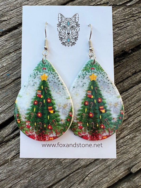 Christmas Tree Resin Dangle Earrings