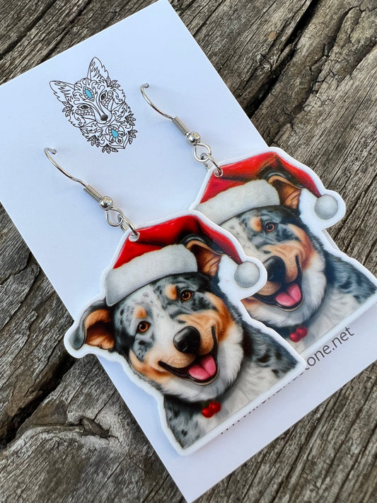 Cattle Dog Santa Hat Dog Earrings