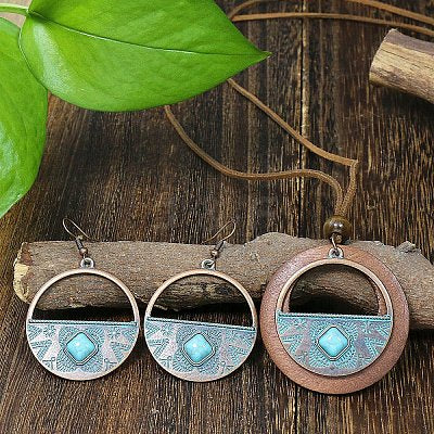 Boho Round Pendant Earring Set