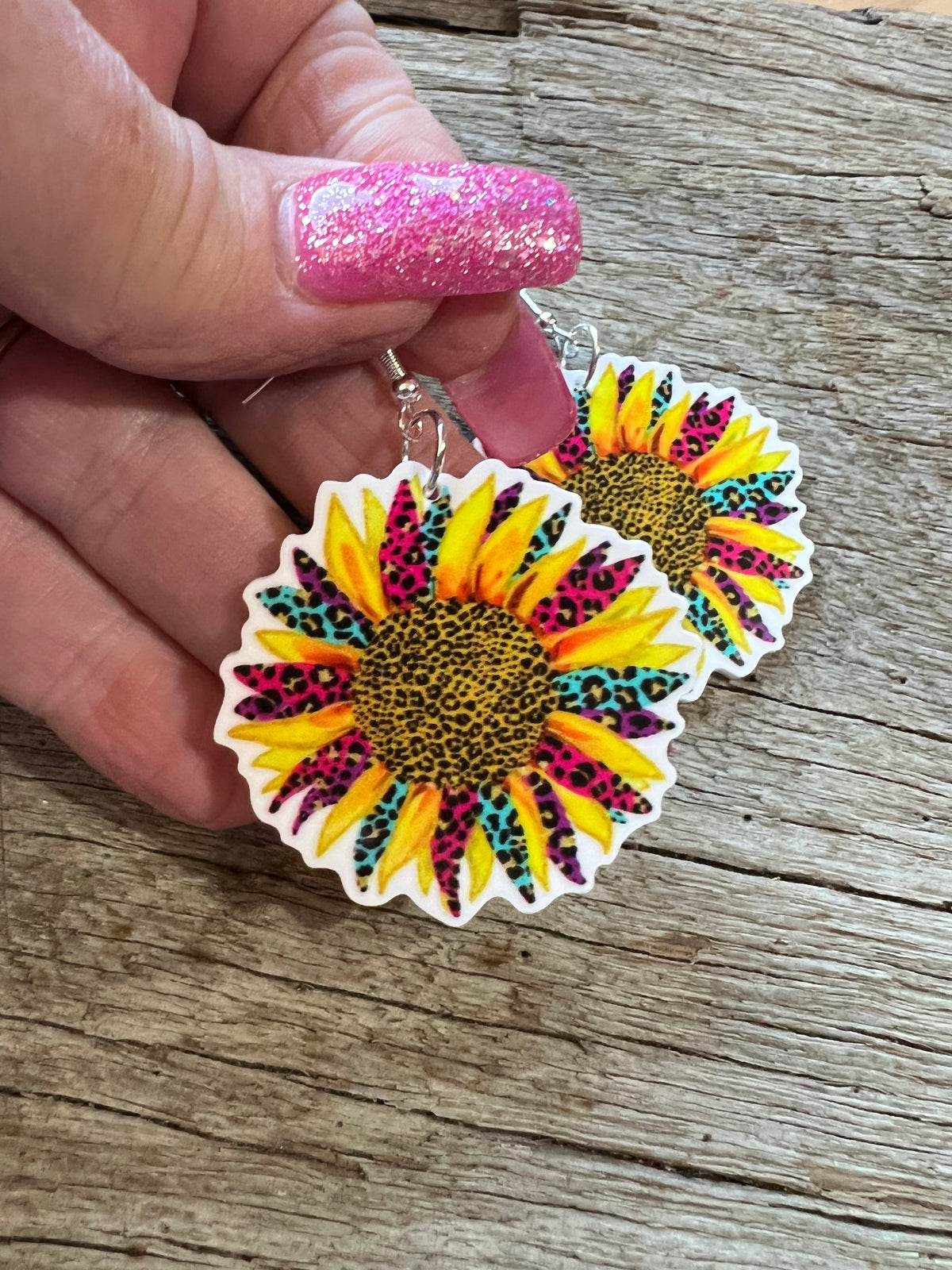 Leopard Sunflower Earrings