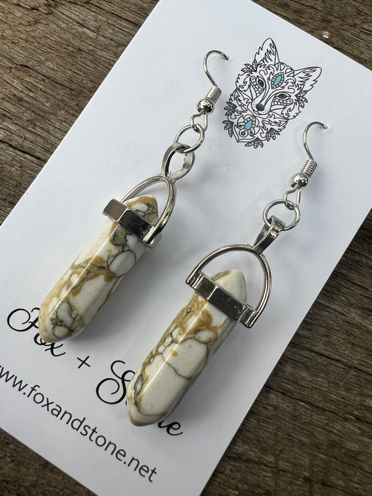 Golden Howlite Gemstone Bullet Point Earrings