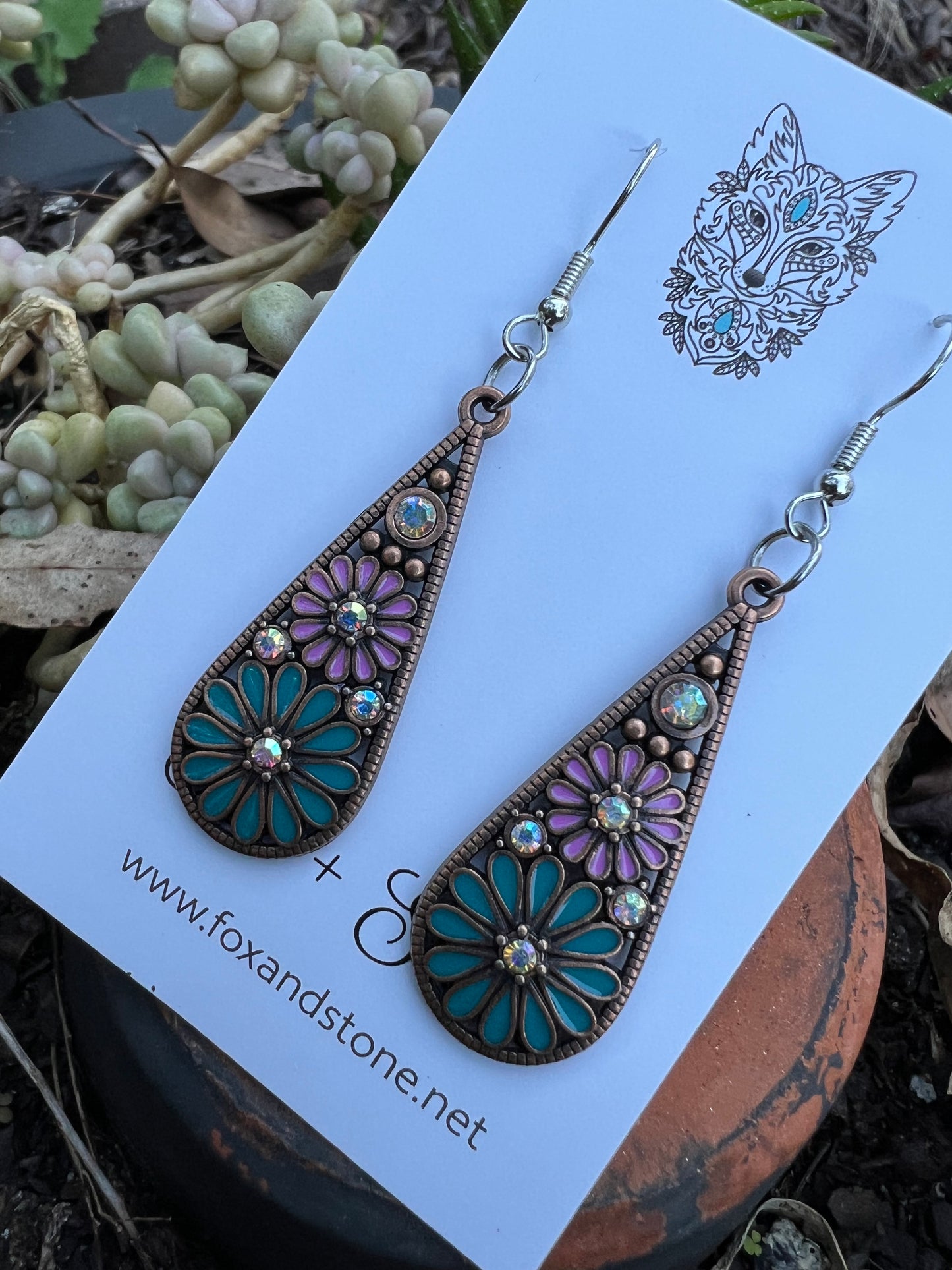 Pretty Teal and Lilac Daisy Earrings