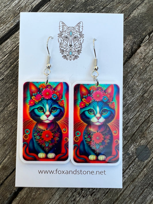 Vibrant Beautiful Cat Earrings