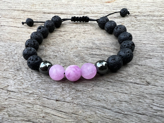 Pretty Pink Jasper Lava Hematite Gemstone Bracelet