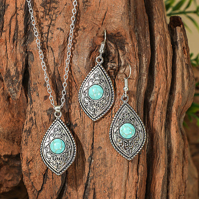 Turquoise Oval Pendant Earring Set