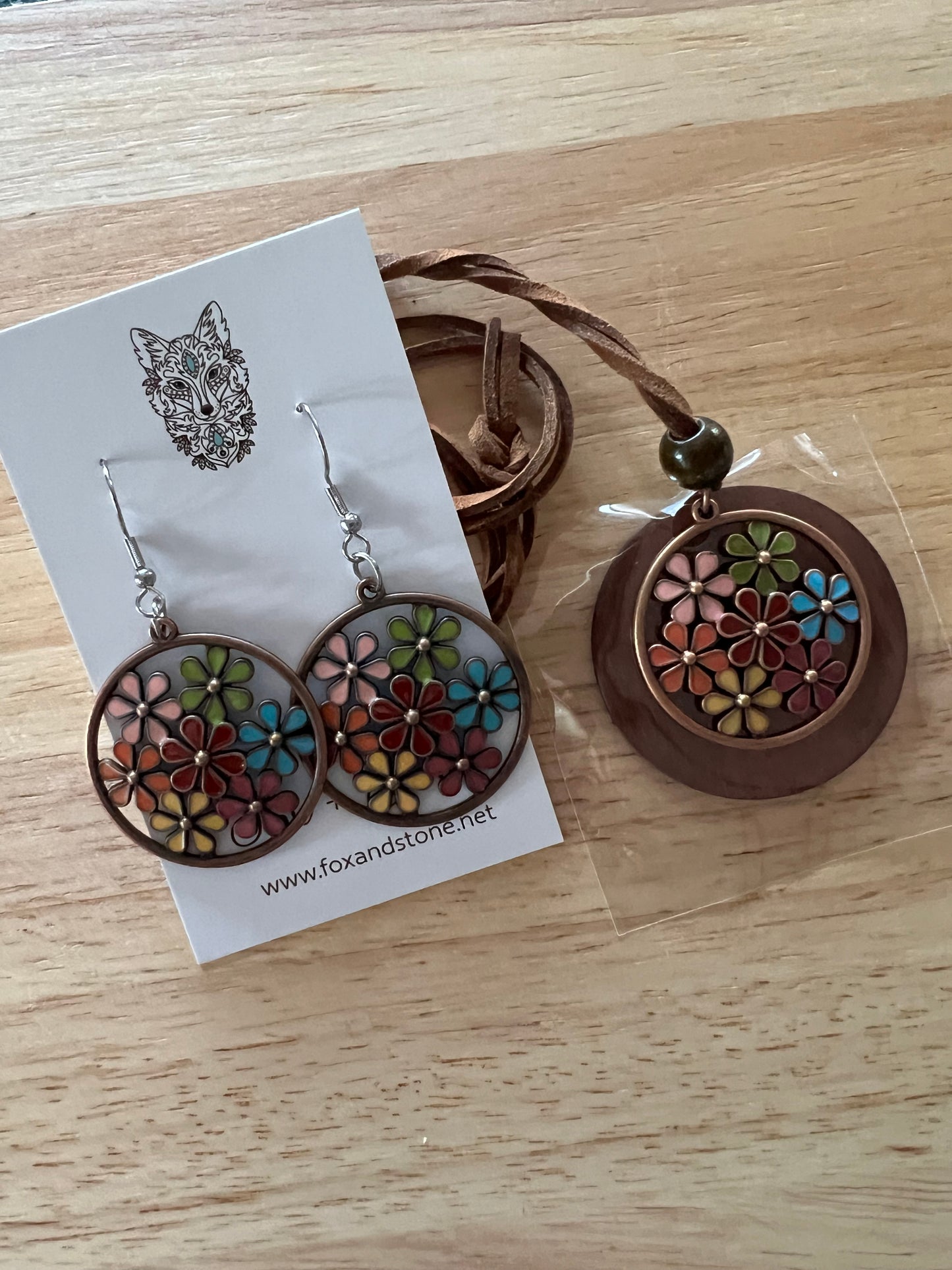 Floral Bronze Pendant Earring Set