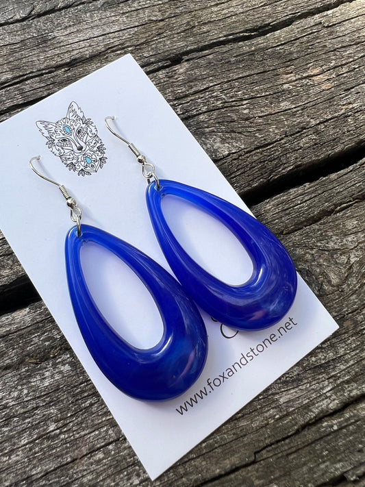 Bright Blue Oval Teardrop Dangles