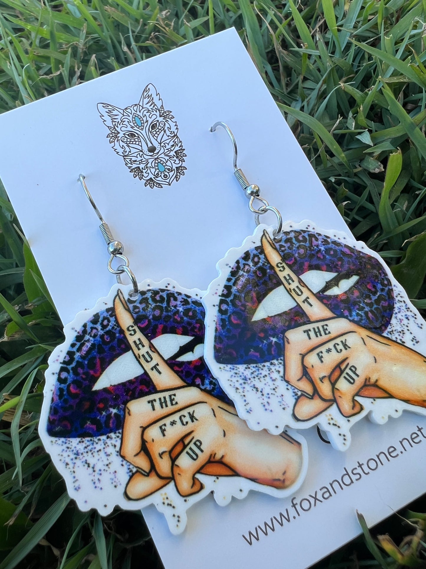 Shut The F#ck Up Purple Kiss Earrings