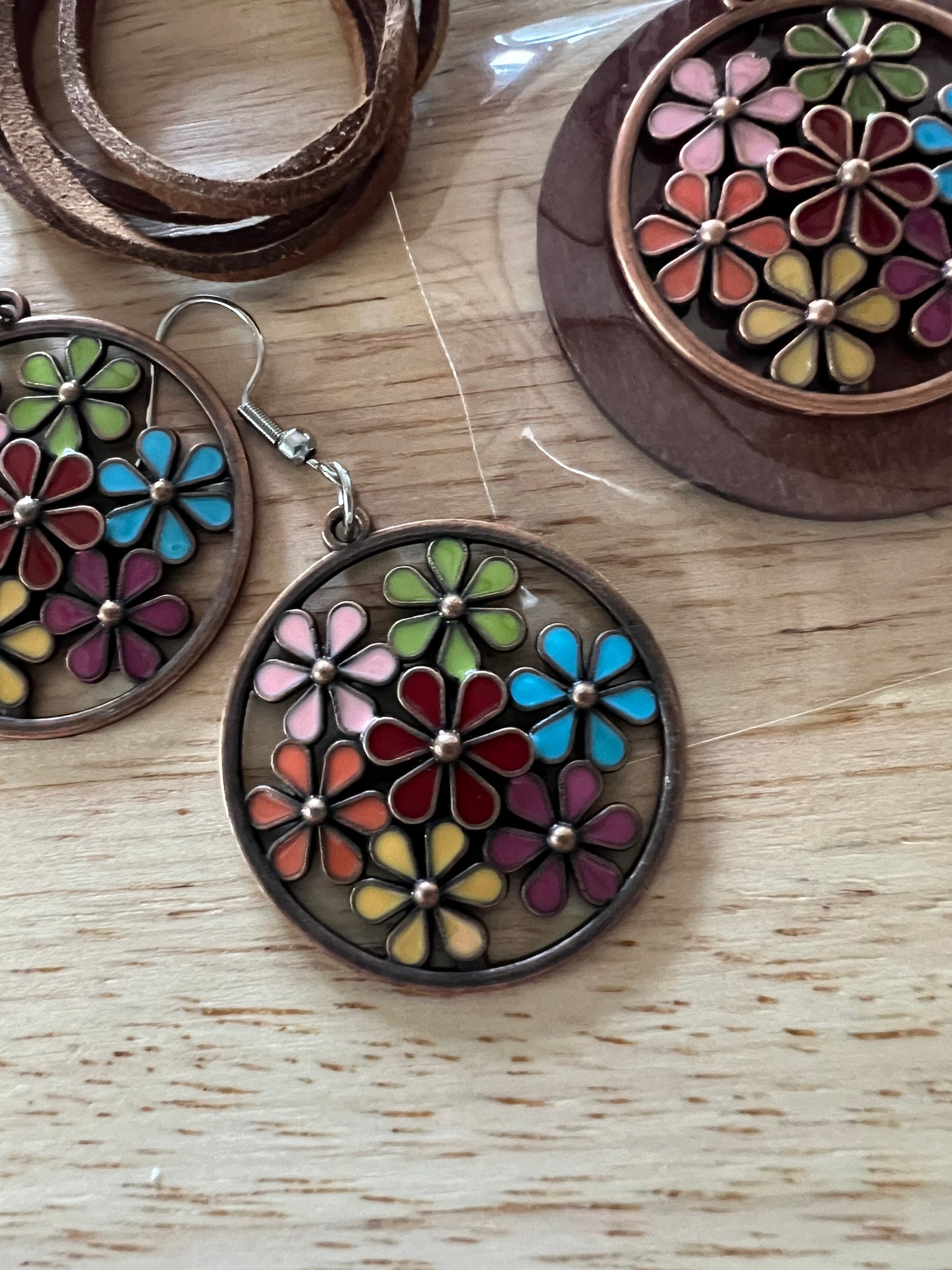 Floral Bronze Pendant Earring Set