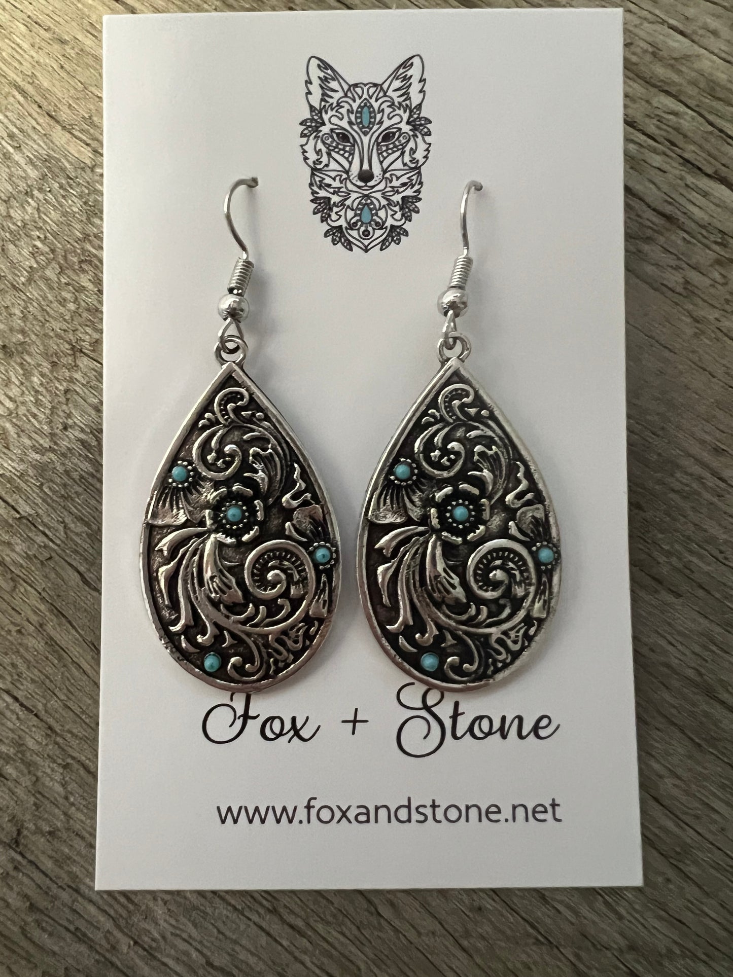 Swirl Silver Turquoise Metal Dangles