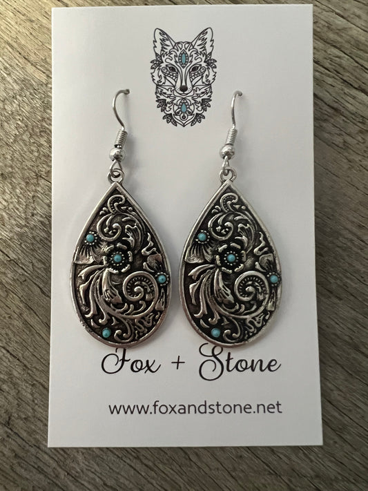 Swirl Silver Turquoise Metal Dangles