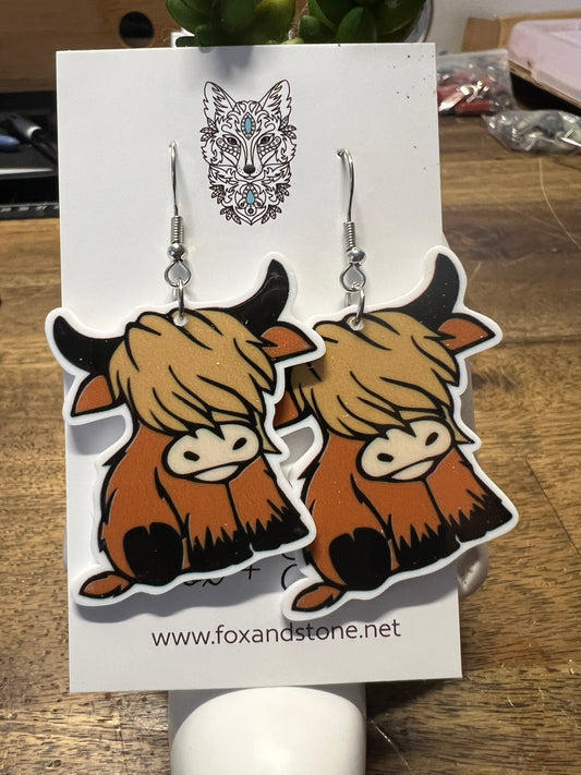 Dark Highland Cow Earrings