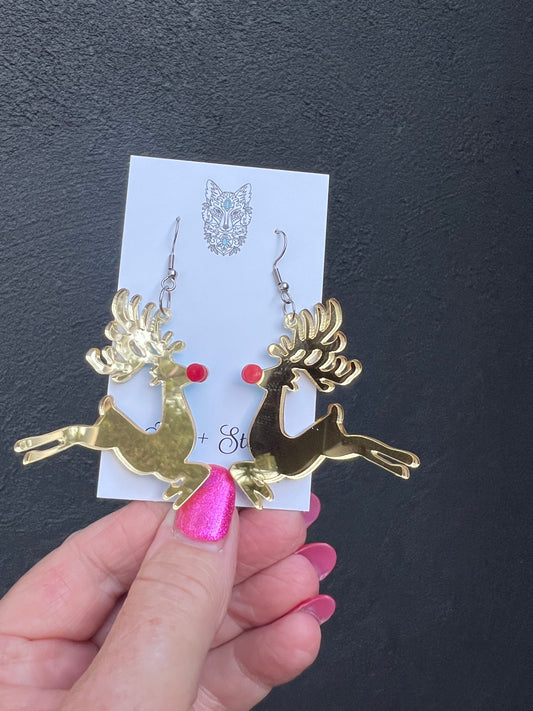 Gold Mirror Rudolf Earrings C