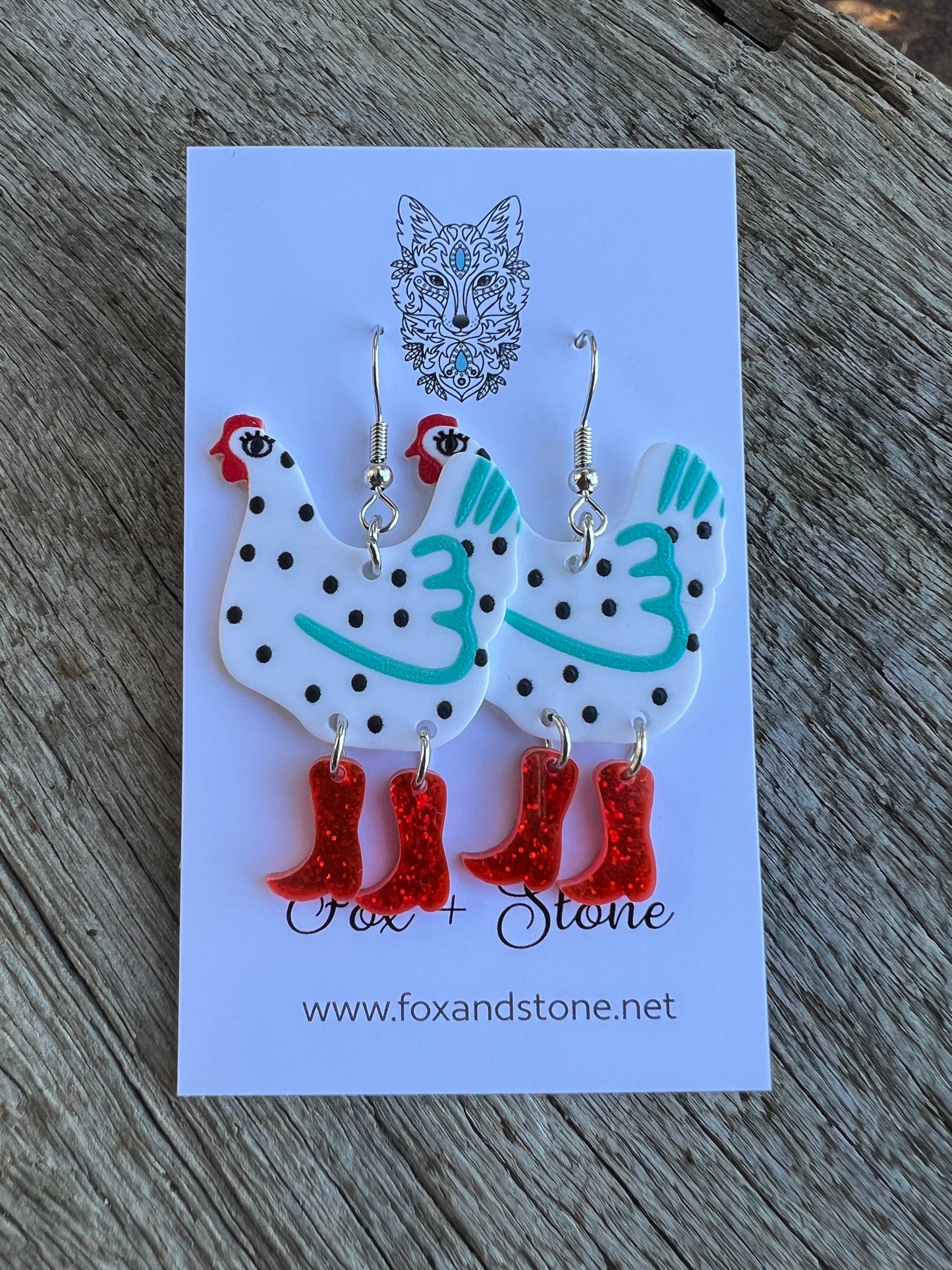 Chicken in Boots Fluffy Earrings