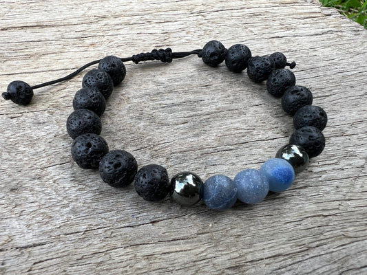 Blue Jasper Lava Hematite Gemstone Bracelet